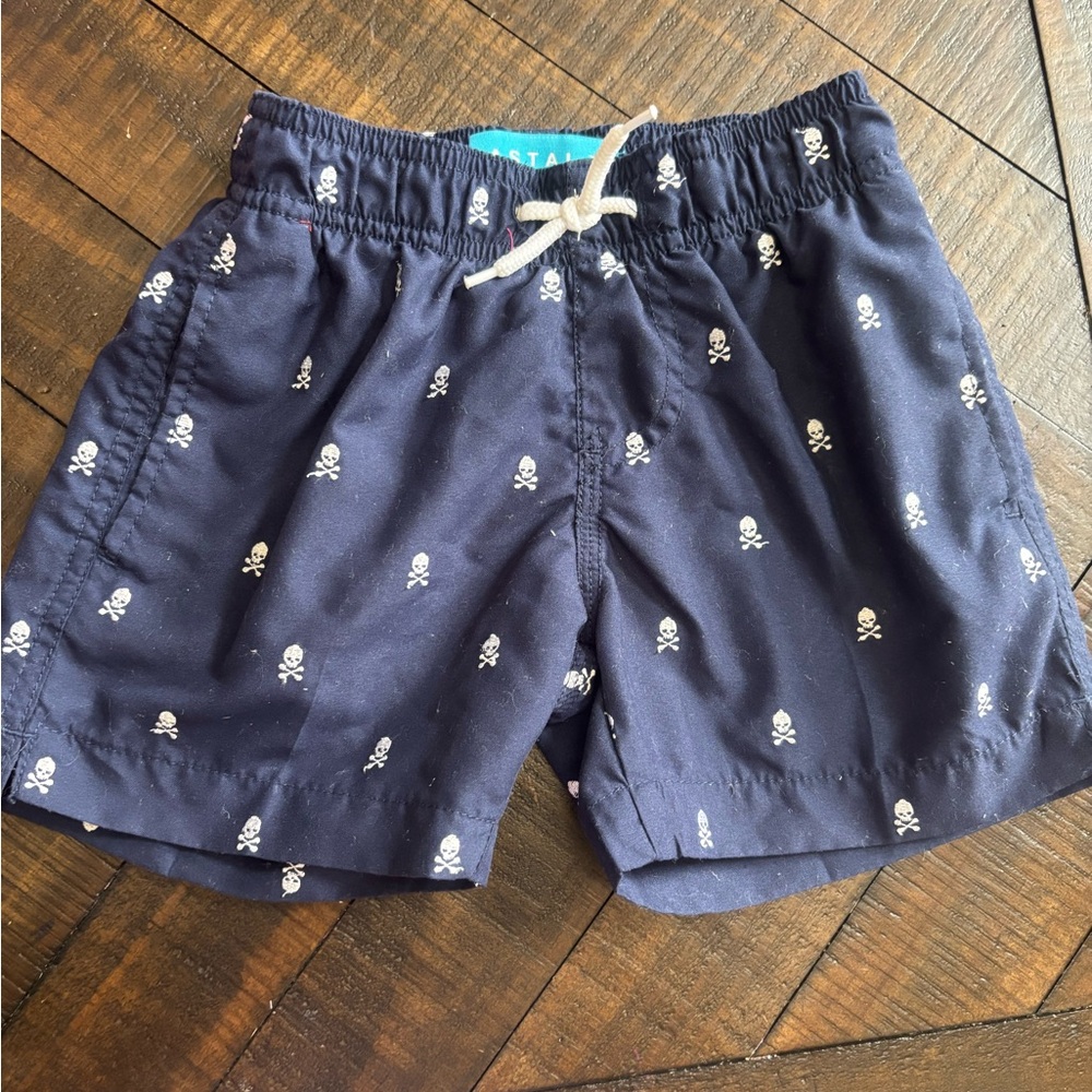 Kids Navy Skull Print Swim Shorts